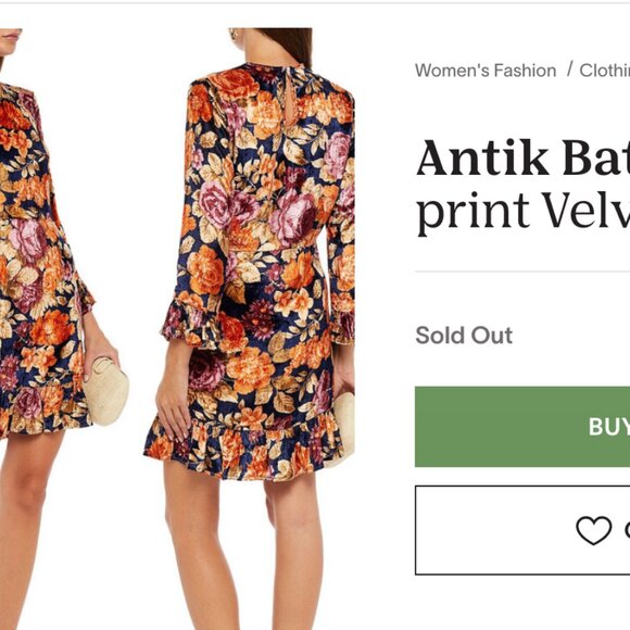 Antik Batik Camino velvet floral dress bell sleeves French designer - Picture 6 of 6